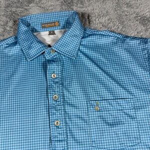 Peter Millar Blue Gingham Check ‎ Performance Golf Polo Shirt Pocket Size Medium